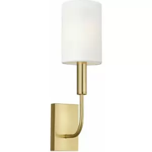 Loops - Wall Light White Linen Cylindrical Shade Burnished Brass LED E14 60W