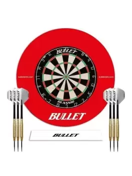 Large Darts Tournament Set - Includes Dartboard, 6 Steel Darts, EVA Surround Ring, Throwing Line Sticker - Red