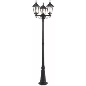 Loops - Outdoor Lantern Lamp Post Matt Black & Glass 2.3m Tall 3 Light Garden Bollard