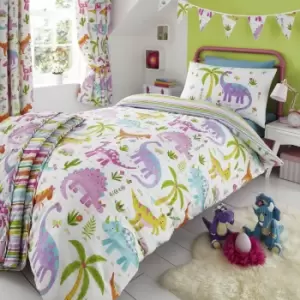 Kids Daisy Dino Dinosaur Park T-Rex Reversible Duvet Cover Bedding Set