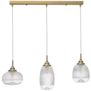 Merano - Estevan 3 Light Bar Pendant Ceiling Light Satin Gold Metal Clear Glass LED E14