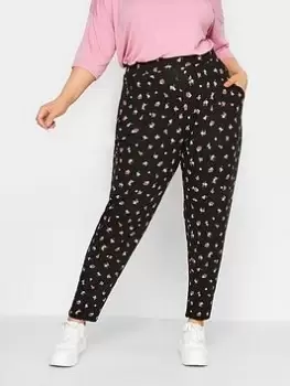 Yours Double Pleat Harem Mini Floral - Black, Size 26-28, Women