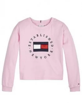 Tommy Hilfiger Girls Heritage Logo Long Sleeve T-Shirt - Pink, Size Age: 7 Years, Women