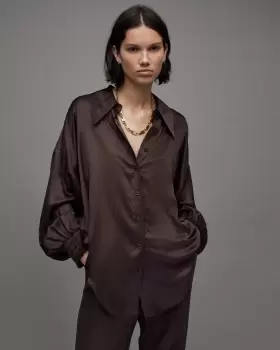 AllSaints Charli Silk Blend Relaxed Fit Shirt