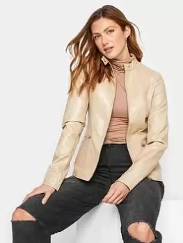 Long Tall Sally Faux Leather Funnel Neck Jacket, Beige, Size 18, Women