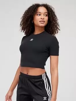 adidas Originals Ribbed Crop T-Shirt - Black, Size 12, Women