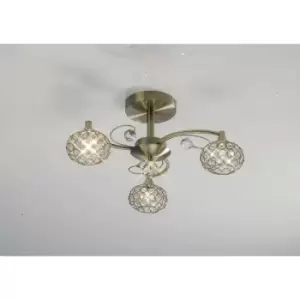 Cara semi-ceiling light 3 bulbs antique brass / crystal