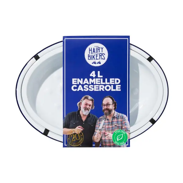 Hairy Bikers Enamelled Casserole Dish 4 Litre Pot With Lid White Blue White