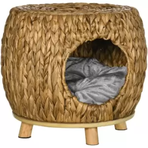 PawHut Rattan Cat House Stool for Rest w/ Soft Cushion 44 x 43 x 41cm - Brown