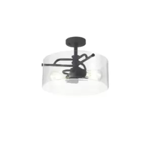 Clarence Semi Flush Ceiling Lamp, 2 Light E27, Anthracite, Clear Glass