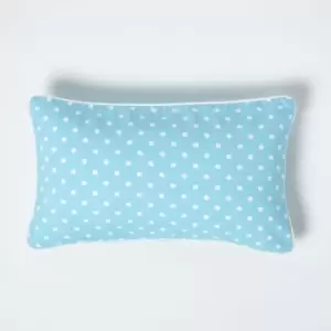 Cotton Blue Polka Dots Rectangular Cushion Cover, 30 x 50cm - Blue - Homescapes