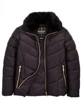 Barbour International Girls Nurburg Quilted Faux Fur Collar Jacket - Black