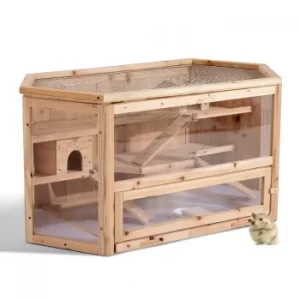 Pawhut Hamster Cage Rodent Mouse Pet Small Animal Kit Large Wooden hut Box Double Layers Easy Clean