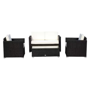 Outsunny Rattan Furniture Set 860-024 Black, Cream-White