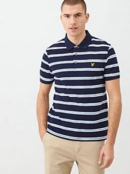 Lyle & Scott Wide Double Stripe Polo Shirt - Navy, Size XL, Men