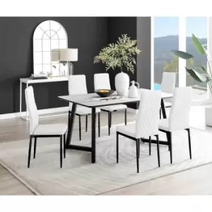 Furniture Box Carson White Marble Effect Dining Table and 6 White Milan Black Leg Chairs