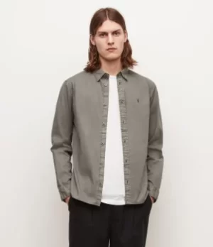 AllSaints Mens Hawthorne Ramskull Stretch Shirt, Tarnished Grey, Size: XL