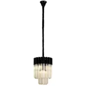 Luminosa Lighting - Luminosa Poland Ceiling Pendant Round 4 Light E14, Matt Black, Cognac Sculpted Glass