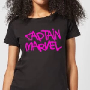 Captain Marvel Spray Text Womens T-Shirt - Black - S