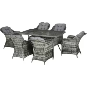 Outsunny 7 Pieces Rattan Dining Sets w/ Tempered Glass Umbrella Hole Table - Grey