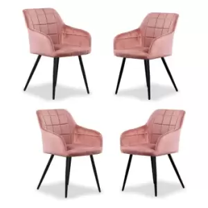 Set of 1/2/4 Camden Velvet upholstered Square Stitched Chairs - Pink - Set of 4 - Pink