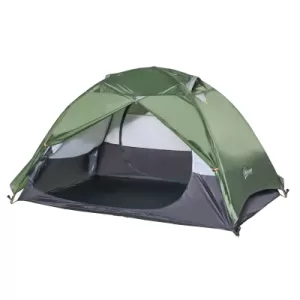 Outsunny Camping Tent for 2 Person Waterproof Double Layer Tent with 2 Doors 4 Mesh Windows Storage Bag Portable Carry Bag Dark Green