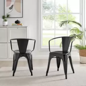 Furniturebox UK - Furniturebox Set of 2 Colton 'Tolix' Style Industrial Dining Chairs with Arms Black