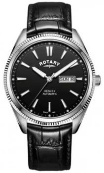 Rotary Mens Henley Serrated Bezel Black Dial Black Watch