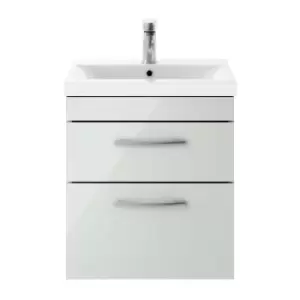 Nuie Athena Gloss Grey Mist 500mm Wall Hung 2 Drawer Vanity Unit with 50mm Profile Basin - ATH105D - Grey