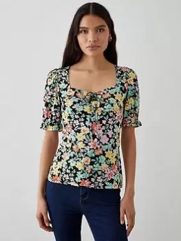 Dorothy Perkins Sweetheart Tie Detail Printed Top - Multi, Size L, Women