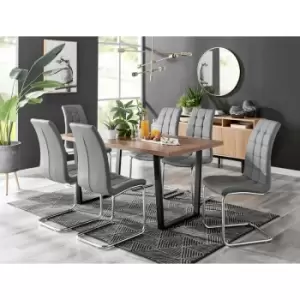 Kylo Brown Wood Effect Dining Table & 6 Grey Murano Chairs - Elephant Grey