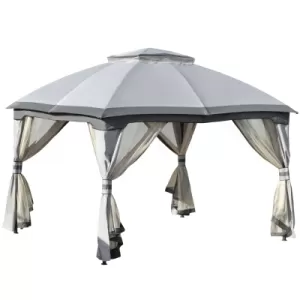 Outsunny 4 x 3(m) Metal Gazebo Canopy Party Tent Garden Patio Shelter with Netting Sidewalls & Double Tiered Roof, Grey