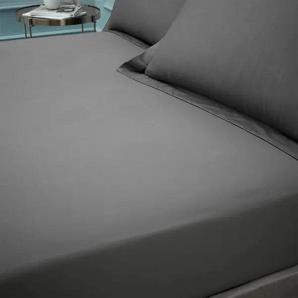 BIANCA Plain Dye 100% Egyptian Cotton 180 Thread Count Fitted Sheet, Charcoal, Single - Bianca BD/57496/R/SFD/CHC