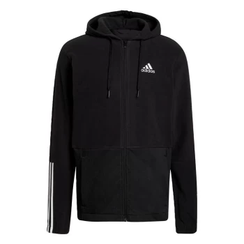 adidas Essentials Polar Fleece Giant Logo Full-Zip Hoodie - Black / White