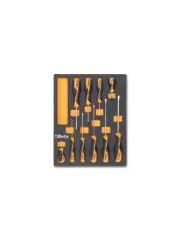 Beta Tools M208 10pc "Grip" Mixed Profile Screwdriver Set Soft Tray Roller Cab