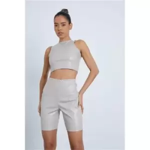 I Saw It First Beige Pu Cycling Short - Beige