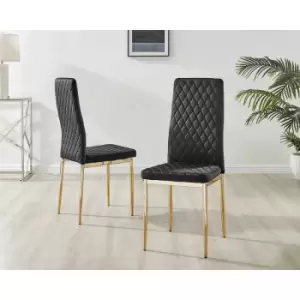 Set of 6 Furniturebox Black Velvet Milan Dining Chairs With Gold Legs