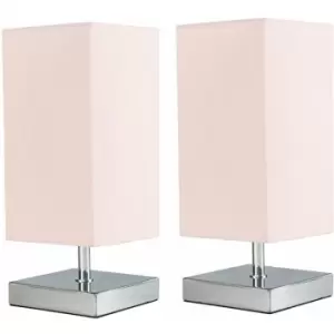 Minisun - 2 x Square Chrome Touch Table Lamps - Pink - No Bulb