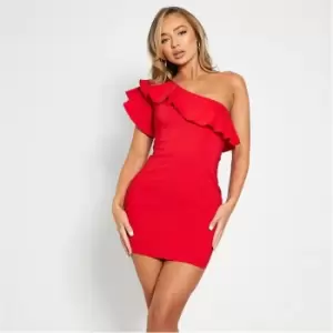 I Saw It First One Shoulder Ruffle Detail Mini Dress - Red