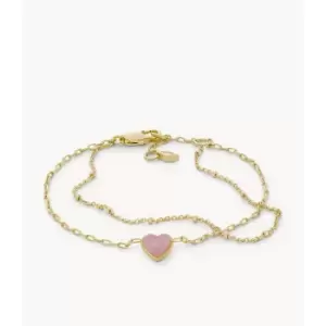 Fossil Womens Blush Pink Resin Heart Chain Bracelet - Gold