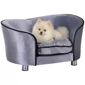 Pawhut Pet Sofa Dog Couch Bed Cat Lounger With Storage Pocket Removable Cushion - Grey