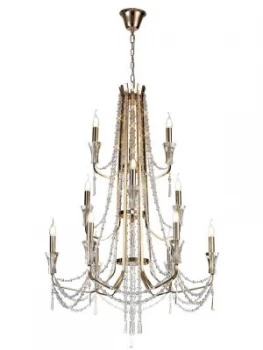 Ceiling Chandelier Pendant 6+3+3 Light E14 French Gold, Crystal