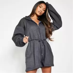 I Saw It First Brushback Hooded Toggle Waist Playsuit - Grey