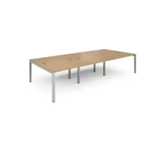 Bench Desk 6 Person Rectangular Desks 3600mm Oak Tops With Silver Frames 1600mm Depth Connex