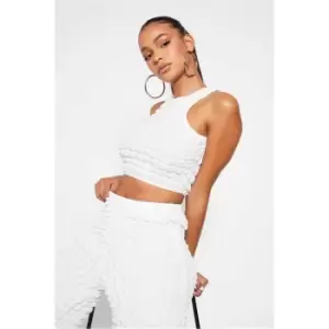 I Saw It First White Textured Racer Neck Crop Top - White