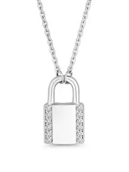 Simply Silver Sterling Silver 925 Cubic Zirconia Padlock Pendant Necklace