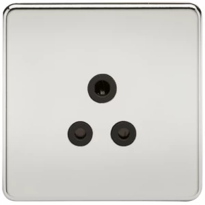 KnightsBridge 1G 5A Screwless Polished Chrome Round Pin 230V Unswitched Electrical Wall Socket - Black Insert