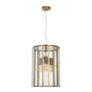 Merano - Dallas 3 Light Lanterns Pendant Ceiling Light Antique Metal Brass Clear Glass LED E27