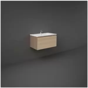 Rak Joy Uno Scandi Oak 800mm Wall Hung Single Drawer Vanity Unit - UNOWH080SOK - Scandinavian Oak