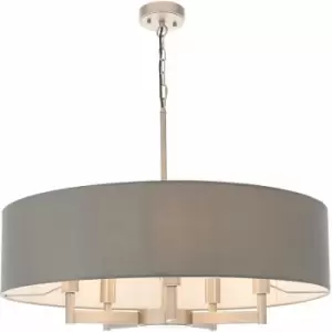 Matt Nickel Multi Arm Ceiling Pendant Light & Grey Shade 5 Bulb Hanging Fitting